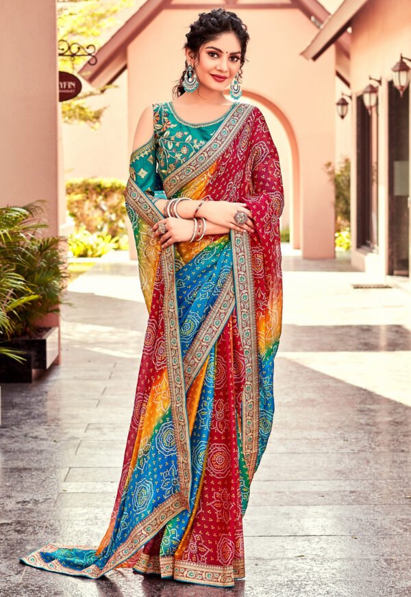 Buy Anouk Red Bandhani Zari Pure Chiffon Bandhani Saree Online at Best  Price | Distacart