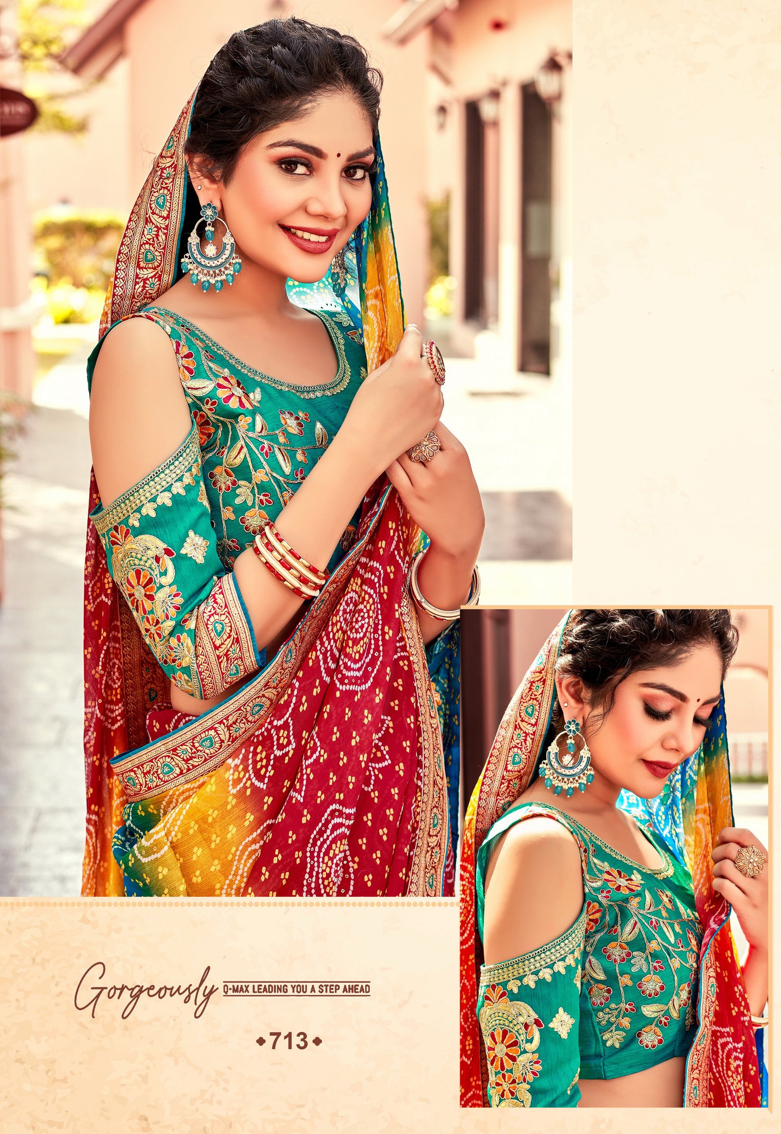 LAMI Women's Traditional Chiffon Bandhani Saree with beautiful matching lace  border and Designer Embroidery Blouse Piece (Multi) : : Fashion