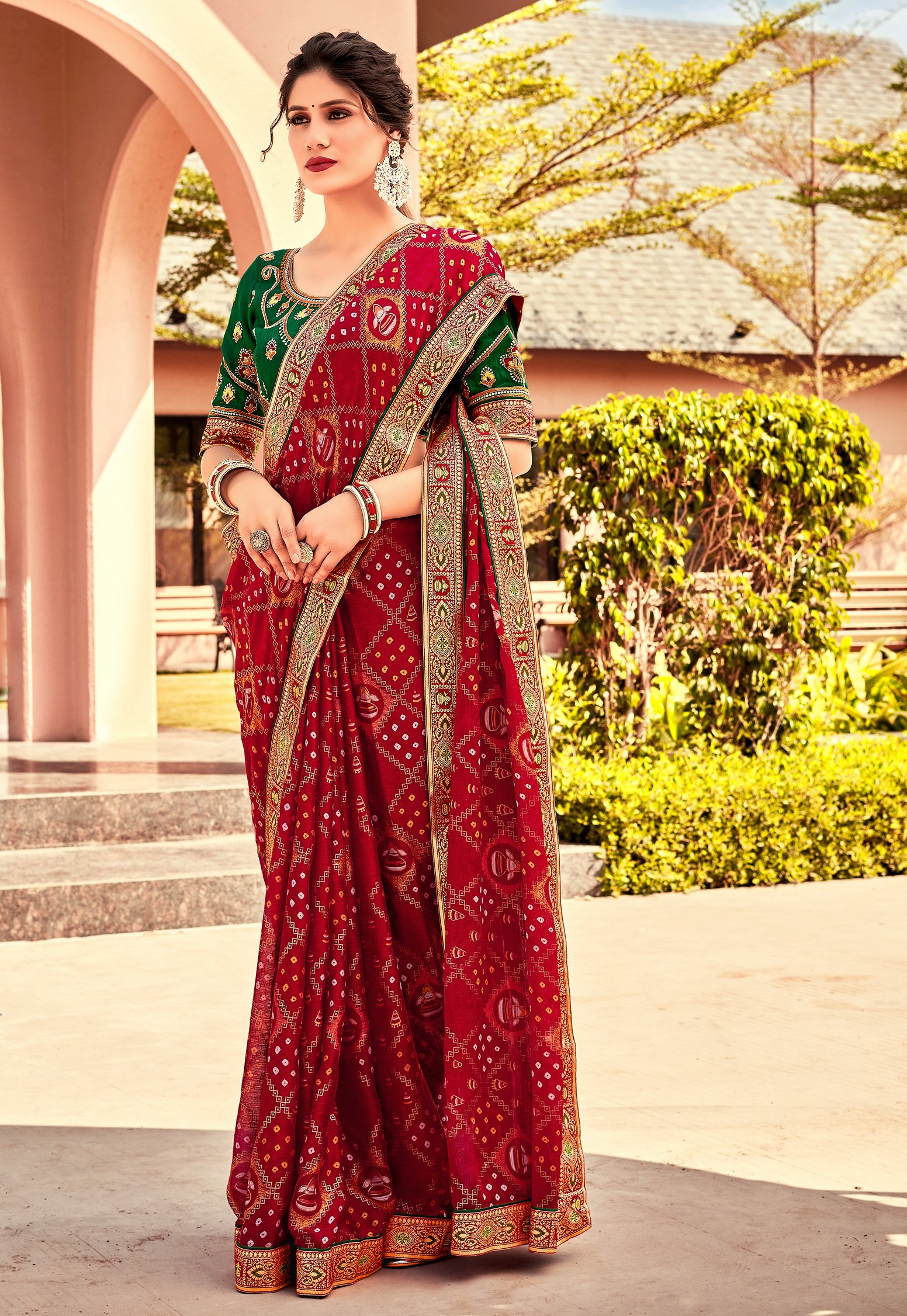 Buy New Bandhani Saree Gadhval Silk at Rs. 2799 online from Surati Fabric designer  sarees : SF-GA-6