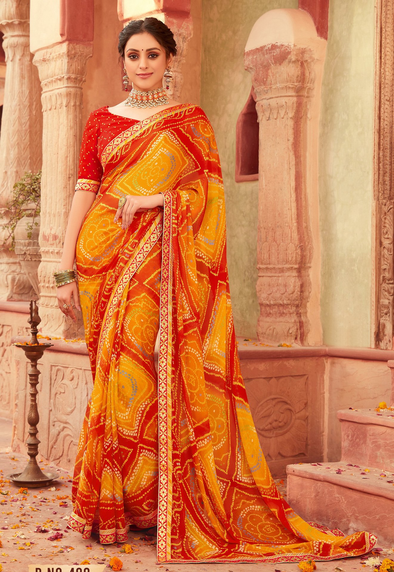 Fabric Moss Jaipuri Bandhej Saree Gota Patti Work With Blouse at Rs  1550/piece | गोटा वर्क साड़ी in Jaipur | ID: 24359781797