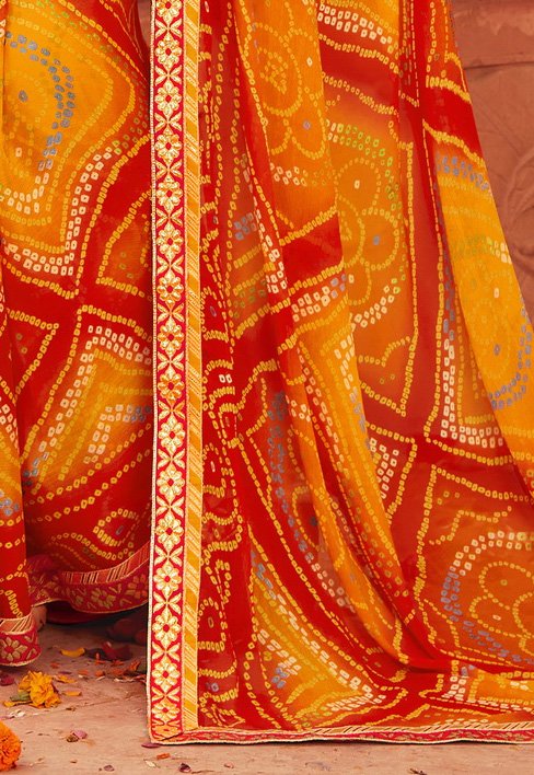 Orange Chiffon Bandhej Saree With Blouse 2601SR03